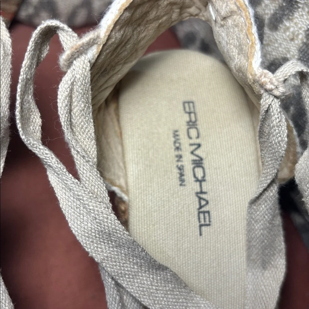 Eric Michael wrap wedge espadrille carpi blue ribbon striped summer shoe 8.5